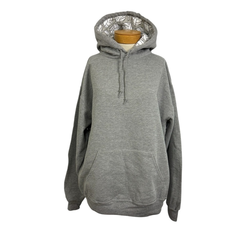 Gray Hoodie with Volleyballs Lining Hood and Kangaroo Pocket Men’s Large